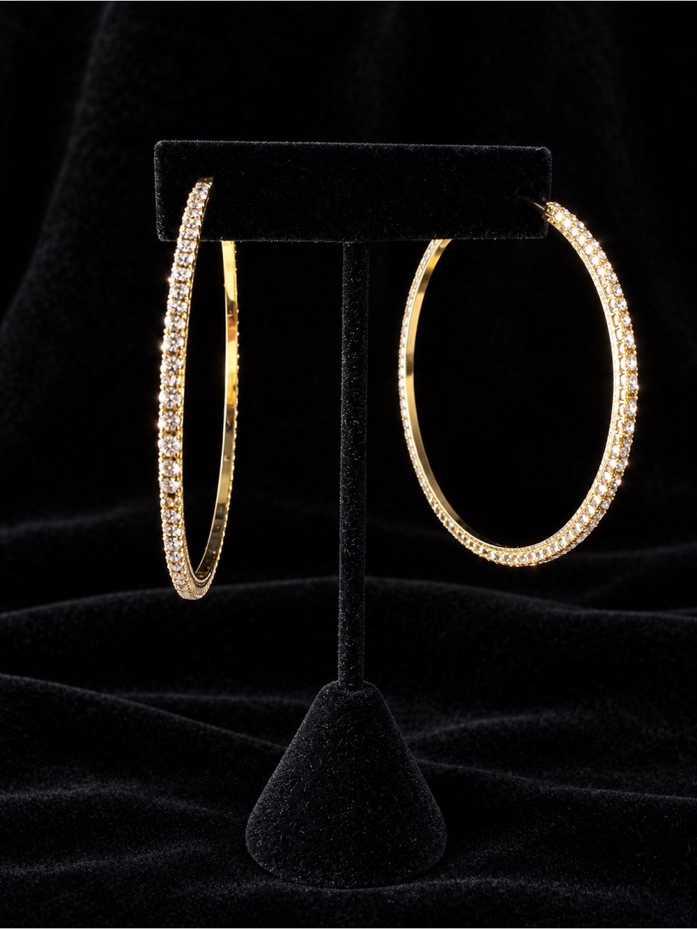 Gold on Sterling Crystal Pave Big Hoop Earrings